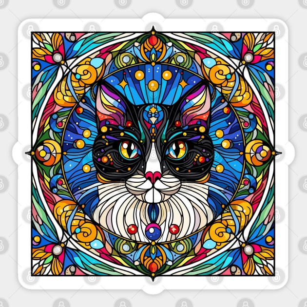 Stained Glass Cat Art Sticker by JessArty